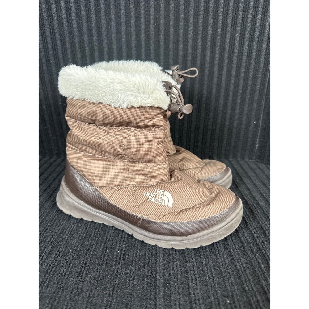 The North Face Womens Brown Houndstooth Nuptse Puffer Boots Size 6 Faux Fur Trim